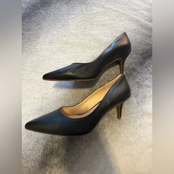 Sole Society Black Leather Pointed Toe Career Work Church Pumps Shoes Heels 8.5 - Picture 5 of 8